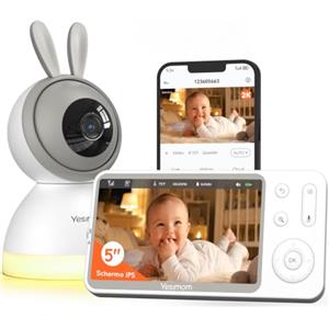 YESIMOM Baby Monitor, Versione Aggiornata 2K Telecamera Bambini con Monitor 5'' IPS Schermo, Controllo Tramite APP Mobile & Monitor, 360°PTZ, 3000mAh Batteria Ricaricabile, AI Intelligente