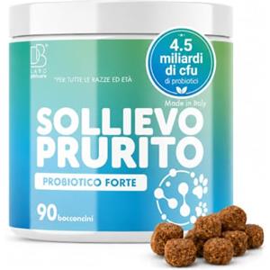 DBLabo Sollievo Prurito Cane 90 Snack Appetibili DB Labo | Probiotico per Cani, Gusto Naturale con Lactobacillus Plantarum, Tarassaco e Lieviti, per Tutte le Razze ed Età