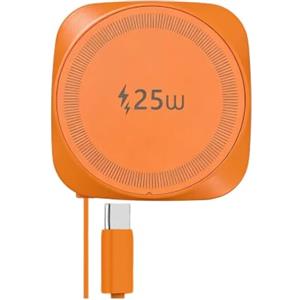Kitbox Caricatore Wireless Magnetico 25W con Cavo USB C Retrattile, Base Ricarica Wireless Veloce Qi2.2 Per iPhone 17/16/15/14/13/12/Airpods, Caricatore Portatile per Samsung Galaxy, Google Pixel ecc,arancia