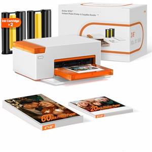 Liene Amber M110 Stampante Fotografica Portatile per Smartphone con 60 Carta Foto 10x15 cm + 20 Adesivi 7.7 cm + 2 Nastri - Tecnologia Sublimazione Termica, Bluetooth, per iPhone e Android