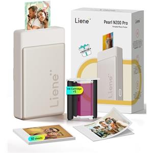 Liene Pearl N200 Pro Stampante Foto Portatile Mini a Sublimazione Termica - Include 10 Carta Foto Adesiva (5x7.6 cm) e 1 Nastro, Bluetooth, 300 dpi, per iPhone e Android, con Batteria, Color Oro