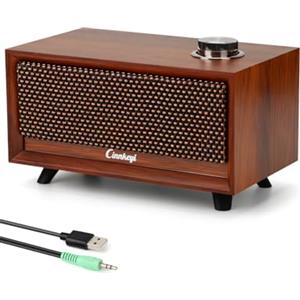 cinnkeyi Soundbar per PC in legno - Altoparlanti per computer alimentati tramite USB | PC | Line-In | Bluetooth, 3 modalità, ingresso da 3,5 mm/USB, Soundbar per computer in legno, altoparlante compatto per