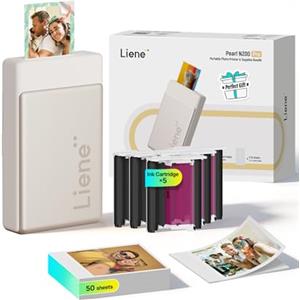 Liene Pearl N200 Pro Stampante Foto Portatile Mini a Sublimazione Termica - Include 50 Carta Foto Adesiva (5x7.6 cm) e 5 Nastri, Bluetooth, 300 dpi, per iPhone e Android, con Batteria, Color Oro
