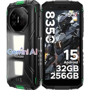 DOOGEERugged Fire 3 Max Rugged Smartphone Android 15, Doppie Luci Campeggio, UNISOC T7250, 8350mAh Telefono Indistruttibile, 32GB+256GB, 40MP+20MP+8MP Telefono Rugged, Widevine L1/NFC - Verde