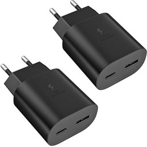 Powersky 2 pezzi 25W USB C Caricatore 2Port Caricabatterie USB A & USB C per Samsung