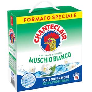 Chanteclair - Detersivo Lavatrice Polvere Muschio Bianco 2925g, 65 Lavaggi | forte sulle macchie, extra profumato, fragranza muschio bianco, formato speciale, ideale per il bucato in lavatrice
