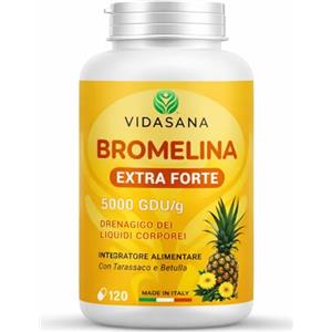 VIDASANA Bromelina extra forte 5000 gdu/g con Tarassaco - Integratore Naturale ad Alta Titolazione per diuresi dei Liquidi e Funzione Depurativa - 120 Capsule