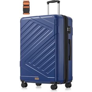 SONGMICS Valigia Rigida, Trolley da Viaggio, Chiusura TSA, Cinghia Inclusa, Bagaglio in ABS con 4 Ruote Doppie, Valigia Grande Espandibile, XL, 75 x 50 x 30 cm, Blu Porto RLP003Q101