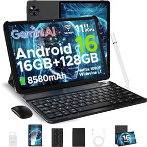 DOOGEETab U11 Android 16 Tablet 11 Pollici Gemini AI, 16GB+128GB/2TB TF, 90Hz, 8580mAh, Tablet con Tastiera e penna, Mouse, Case, Gaming Tablets Unisoc T7200 Octa Core/Widevine L1/WiFi 5/Face ID, Nero