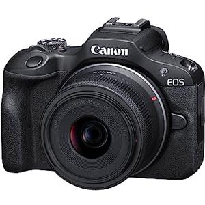 Canon EOS R100 - Obiettivo RF-S 18-45mm F4.5-6.3 IS STM - Fotocamera Mirrorless APS-C 24,1MP, Dual Pixel CMOS AF, Videocamera 4K, Scatto Continuo 6,5fps - Rilevamento Viso e Occhi - Wi-Fi, Bluetooth
