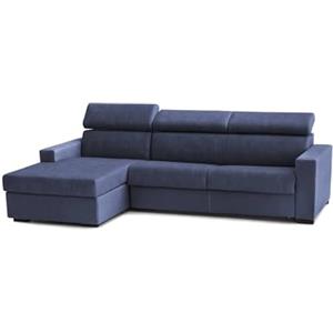 Dmora Talamo Italia - Divano fisso con penisola Eliana, Sofà in tessuto, Chaise longue contenitore Sinistra, Braccioli slim, 100% Made in Italy, Cm 260x95h85, Blu