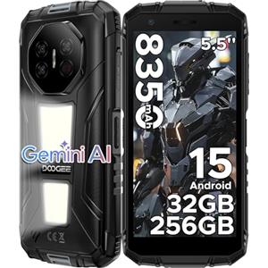 DOOGEERugged Fire 3 Max Rugged Smartphone Android 15, Doppie Luci Campeggio, UNISOC T7250, 8350mAh Telefono Indistruttibile, 32GB+256GB, 40MP+20MP+8MP Telefono Rugged, Widevine L1/NFC - Grigio