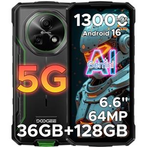 DOOGEERugged FIRE 7 Rugged Smartphone 5G, 13000 mAh Telefono Indistruttibile Android 16, 6,6" +90Hz, 36GB+128GB, Fotocamera da 64 MP, MediaTek Dimensity 6300/IP68/IP69K/MIL-STD-810H, NFC