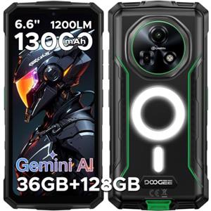 DOOGEERugged Fire 5 Ultra Rugged Smartphone, 36GB+128GB/2TB Telefono Indistruttibile, 1200LM, MTK G81, 13000mAh 6.6" Cellulare Antiurto Android 16, 48MP, Camping Lights/4G Dual SIM/Fingerprint/Face ID/NFC