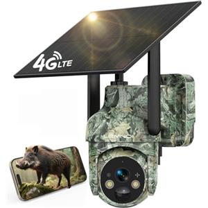 LEMNOI Fototrappola 4G Solare con SIM Preinstallate, Fotocamera da Caccia con Pannello Solare, Telecamera Esterna 2K PTZ Impermeabile con Visione Notturna a Colori, Rilevamento PIR (1 pezzo)