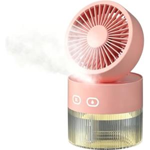 HADAVAKA Mini Ventilatore Personale Nebulizzatore Con Luce Notturna, Ventilatore Pieghevole Ricaricabile Tramite Usb Con Umidificatore, 3 Velocità, Serbatoio Dell'acqua Da 350 Ml (Pink)
