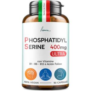 POEMIA Fosfatidilserina Pura Ps 400mg Cortisolo 3 Mesi 90 Capsule Memoria Concentrazione Integratore Vitamina B1 B6 B12 Acido Folico Poemia