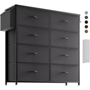 PURFINO Cassettiera in Tessuto - Cassettiere Stoffa con 8 Grandi Cassetti, Etichette, Tasca Laterale e Gancio per Soggiorno, Corridoio, Camera da Letto