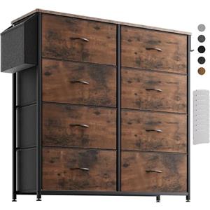 PURFINO Cassettiera in Tessuto - Cassettiere Stoffa con 8 Grandi Cassetti, Etichette, Tasca Laterale e Gancio per Soggiorno, Corridoio, Camera da Letto