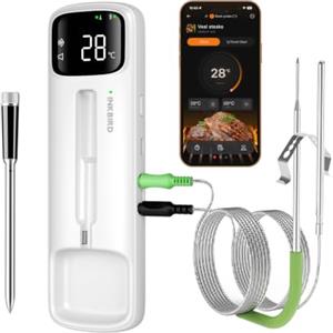 INKBIRD Termometro Carne Doppio Uso Wireless e Cablato,Bluetooth, ±0,3°C,Avvisi Temperatura,Compatibile Apple Watch per BBQ Cucina