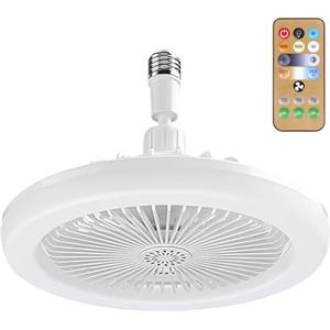 Hperu Ventilatore da soffitto con Luce a LED, Ventilatore con Telecomando dimmerabile a 3 Colori, Presa E27 Regolabile Bianca per Camera da Letto, soffitto LED
