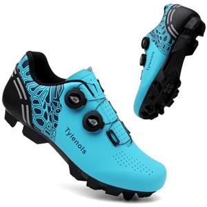 ENEN Scarpe MTB Uomo, Scarpe da Ciclismo Uomo, Scarpe Spinning Donna, Scarpe MTB SPD, Scarpe Mountain Bike Compatibili con Pedali SPD 2 Bulloni con Tacchette, Blu Nero Grigio Rosa Scarpe Bici