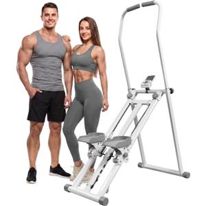 SPORTNOW Stair Stepper Verticale Vertical Climber Display LCD 150 kg Bianco | Stepper Fitness Casa Pieghevole e Compatto, Manubri Regolabili a 3 Livelli