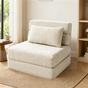 ANONER Divano Letto Pieghevole 4 in 1 1 Posto, Bianco sporco