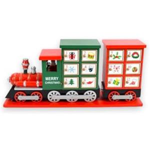 Generico Calendario dell' Avvento di Natale a Forma di Trenino in Legno Include 24 Cassetti Numerati per Sorpresa Decorazioni Addobbi Natalizi Casa 42x39x7.5 cm