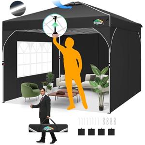 COBIZI Gazebo pieghevole pop-up 3x3 m, impermeabile con protezione UV | Prese d'aria, 4 sacchi di sabbia inclusi, strisce riflettenti e altezza regolabile su 3 livelli