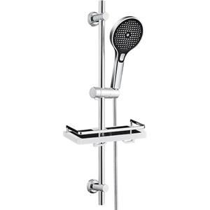 JOHO Colonna Doccia Senza Miscelatore, Asta Doccia Acciaio Inox 70 cm con Supporto Soffione Regolabile, Saliscendi Doccia Adattarsi ai Fori Esistenti con Doccetta 3 Geti e Mensola, Cromo