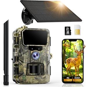 iZEEKER 2 en 1 Fototrappola Solare 4G LTE con SIM e 64GB Scheda Micro SD, HD 48MP Fotocamera Caccia Visione Notturna, Batteria 5200mAh, APP Controllo Remoto, Senza Wi-Fi, IP66 Impermeabile per Fauna