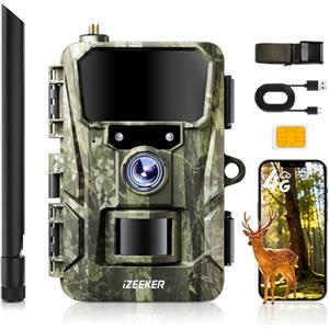 iZEEKER 2 in 1 Fototrappola Cloud 4G & Standard, 2K HD 48MP Fototrappola con Sim Visione Notturna Motion Attivato Senza Wi-Fi Controllo App Time Lapse Registrazione in loop Impermeabile IP66 per Fauna