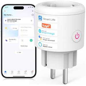 SURFOU Presa Smart Intelligente WiFi, Timer Presa Elettrica Compatibile con Alexa e Google Home, Funzione Temporizzata Domotica con Misuratore di Consumo, Controllo Vocale, App Tuya/Smart Life,16A