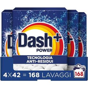 Dash Detersivo Lavatrice In Polvere, 168 Lavaggi (4x42), Tecnologia Anti Residui, Rimuove le macchie, efficace anche a freddo e in cicli brevi
