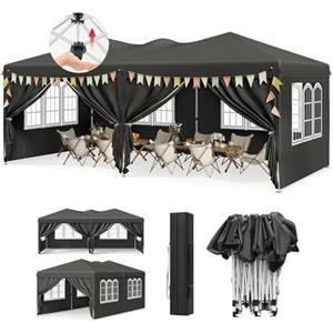 WOLTU Gazebo richiudibile 3x6m Tendone da Giardino con 6 pareti Grigio