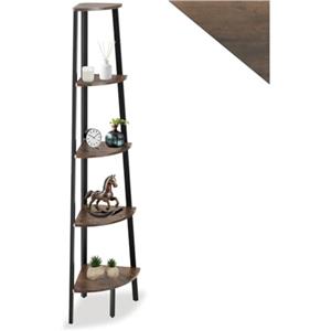 tectake® Scaffale ad Angolo, Stile Industriale, Metallo e Legno, Libreria Design, Scaffale Salvaspazio, 5 Ripiani di Grandezza Differente, Scaffalatura Moderna - 34 x 34 x 158,5 cm, Industriale Scuro