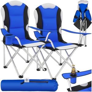 tectake® 2 Sedie da Campeggio Pieghevole, Comoda Imbottitura, Sedie Relax con Tessuto a Rete per Ventilazione, Bracciolo con Porta Bevande Incorporato, Pratica Borsa Inclusa - Blu