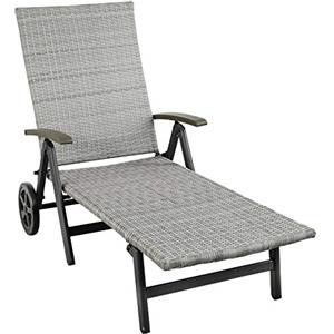 tectake 800722 Sedia a Sdraio con Rotelle, Rattan Sintetico, Regolato in 5 Posizioni, Giardino Terrazza Esterno, 194x75,5x57 cm -disponibile in diversi Colori (Grigio Chiaro | No. 403746)