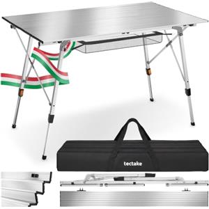tectake® Tavolo da Campeggio in Alluminio Pieghevole Bastian, Regolabile in Altezza, Tavolo, Alluminio Richiudibile, Rete Portaoggetti, Tavoli Pieghevoli Campeggio - Argento