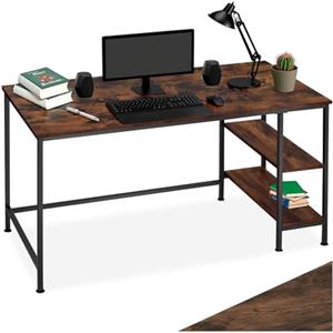 tectake® Scrivania, Scrivania Salvaspazio, Tavolo Studio, Mobile con Ripiano MDF Melaminico, Regolabile, Design Industriale, Arredo casa 140 x 60 x 76,5 cm - Legno Industriale Scuro