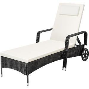 tectake® Lettino Poly Rattan Arredo Esterno Giardino, Sdraio Prendisole, Sdraio da Giardino, Terrazzo, Balcone, Sdraio piscina, Ruote Gommate, Arredo Interno Divano Sedia - Nero