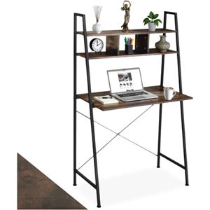 tectake® Scrivania Salvaspazio con Ripiani, Tavolo da Ufficio, Struttura in Metallo, Scrivanie Design Moderno, Tavolo PC, Scrivania Gaming con 3 Scomparti - 85,5x46,5x140 cm - Industriale Legno Scuro