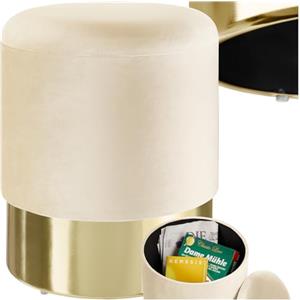 tectake® Sgabello Rotondo in Velluto, Con Scomparto Nascosto, Base in Acciaio Oro, Capacità di Carico 300 kg, Comfort Elevato, Design Elegante per Casa e Ufficio - Bianco Crema