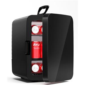 Kismile Frigorifero portatile da 10 litri, design in vetro temperato, pannelli porta da dipingere, adatto per cucina, camera da letto, ufficio e dormitorio, nero