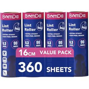 BomDa Rullo Adesivo XXL da 16cm Extra Appiccicoso - Con 360 Fogli per Abbigliamento, Divano, Letto e Tappeto (4 Ricariche)