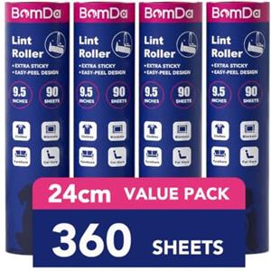 BomDa Rullo Adesivo XXL da 24cm Extra Appiccicoso - Con 360 Fogli per Abbigliamento, Divano, Letto e Tappeto (4 Ricariche(24CM))