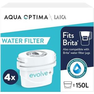 Aqua Optima Evolve+ - Cartucce filtranti per acqua, confezione da 4, compatibili con caraffe Brita e alternativa per filtri Maxtra*, riduce calcare, cloro e altre impurità