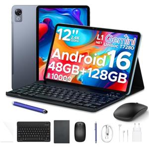 Easerush P12 Tablet 12 Pollici 2.4K Tablet Android 16,120Hz,48GB+128GB/2TB TF,Grigio