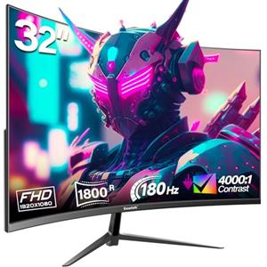 Gawfolk Monitor da gioco da 32 pollici 1800R curvo monitor per computer 165HZ/180HZ schermo VA per casa, ufficio e dormitorio, supporto a parete